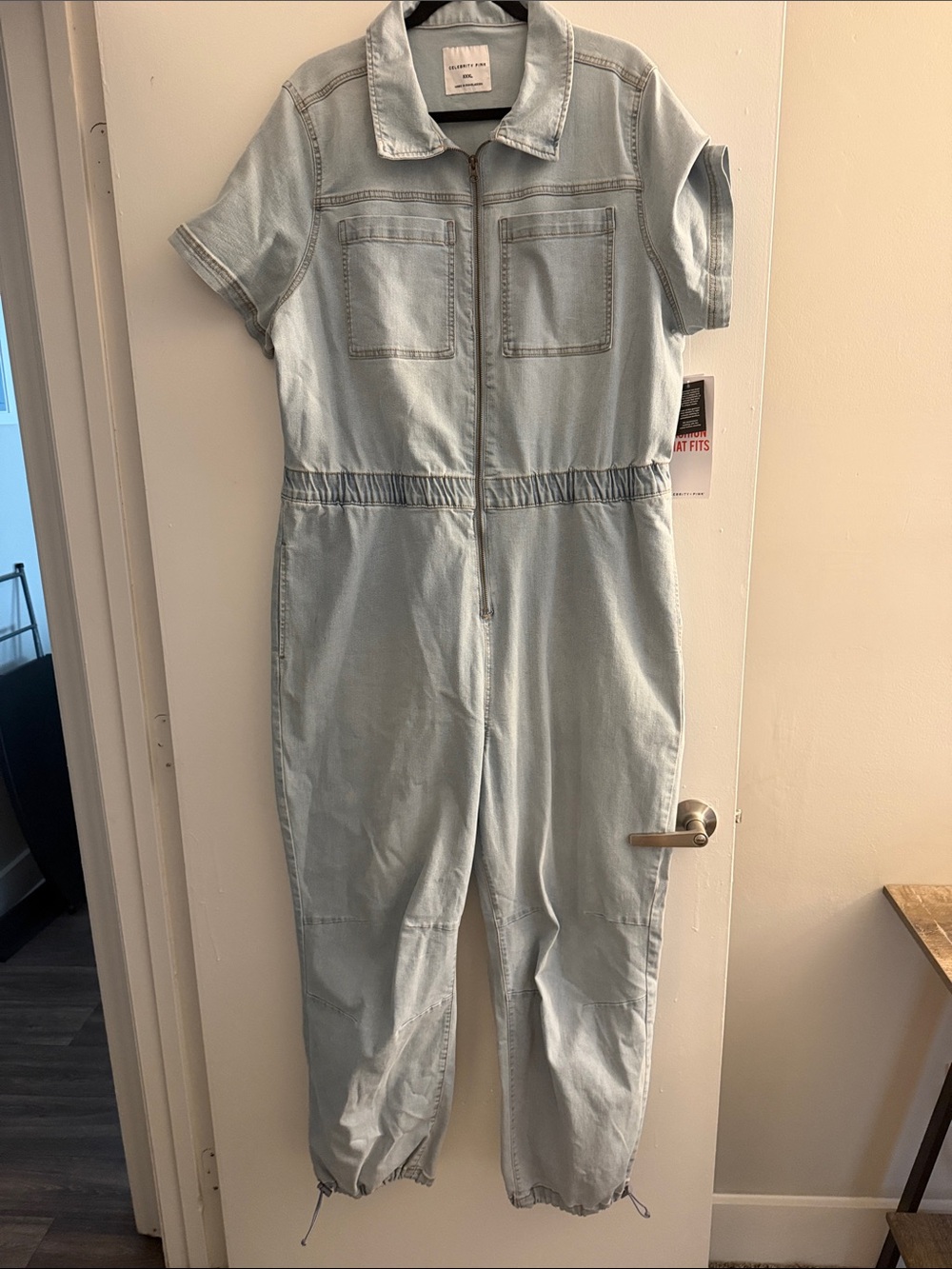 Celebrity Pink Light Wash Denim Jumpsuit